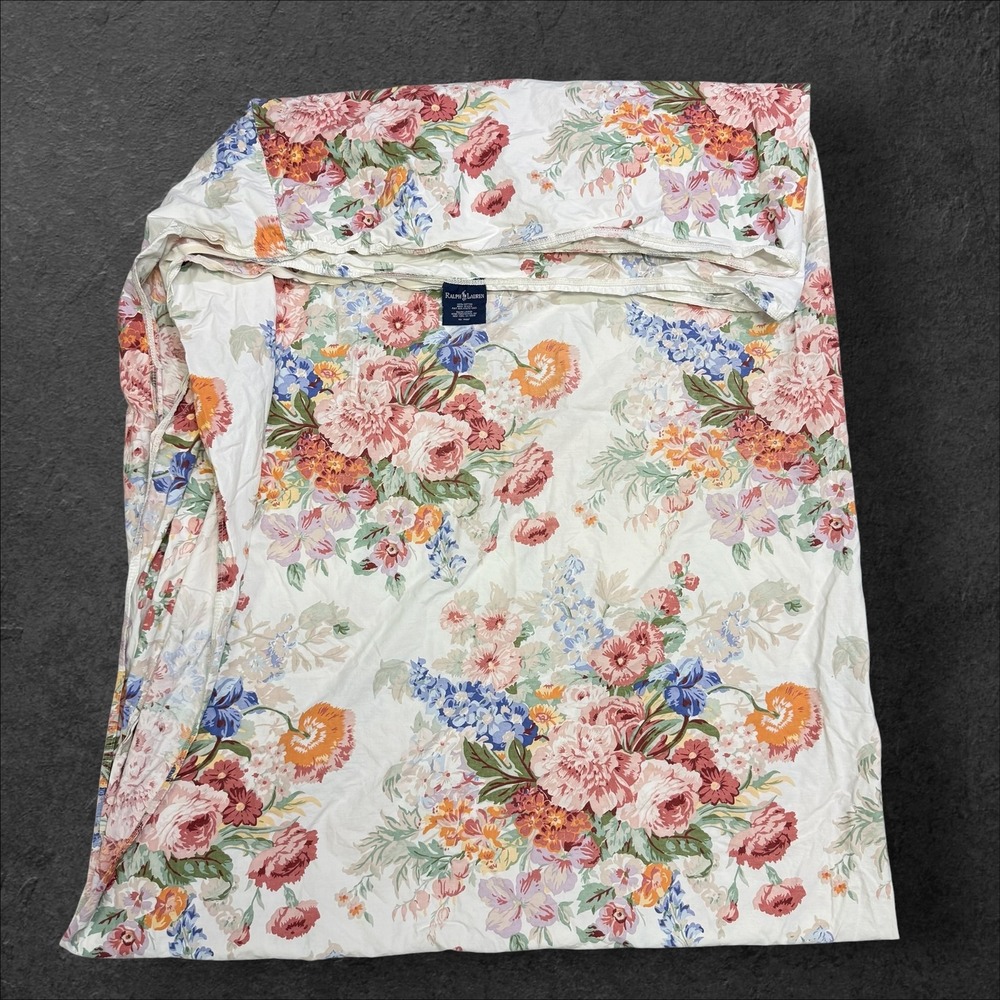 Ralph Lauren Southampton Vintage Floral Chintz Full Fitted Sheet USA Pink Blue